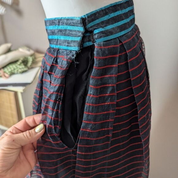 Vintage 1960s Ruth Statner Sheer Stripe Maxi Skirt Blue Red Black Lined High Wai - Picture 8 of 11